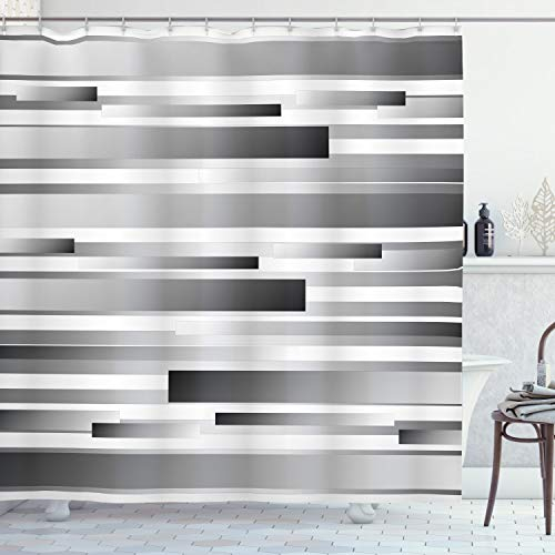 ABAKUHAUS Geometrisch Duschvorhang, Regelmäßige Moderne, Stoffliches Gewebe Badezimmerdekorationsset mit Haken, 175 x 200 cm, Dunkelgrau