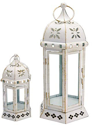 Rebecca Mobili Set 2 Kerzenhalter, Dekorative Laternen, Metall PVC, Vintage-Stil, für Blumenkerzen, Innen Außen - Maße: 35 x 17,5 x 15,5 cm (HxLxB) - Art. RE6552