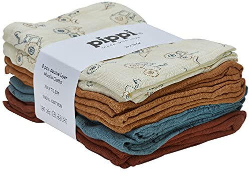 PippiBabywear Stoffwindeln Mulltücher Musselin Spucktücher 8er Pack 70x70 cm