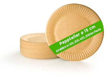 Ecocleo® Eco Kleine PAPPTELLER Einweg | Rund 15 cm | Kleine Teller Einweg für Grill, Geburtstag und Party | 100 Stück | Einwegteller aus Pappe biologisch abbaubar | EU Made | Farbe Braun