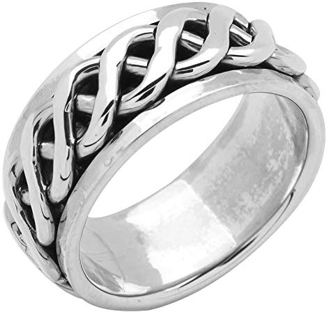 TreasureBay Ring für Herren, 9 mm breit, Skorpion, keltischer Knoten, 925er Sterlingsilber, Drehung, Stressabbau.