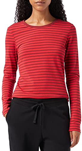 Amazon Essentials Women's Långärmad T-shirt med rund hals klassisk passform (finns i plusstorlek), Vinröd Röd Rand, L