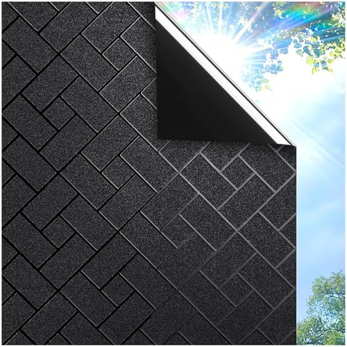 Coavas Total Blackout Window Privacy Film 100% Light Blocking & UV Protection, Static Cling Frosted Privacy Cover No Glue Heat Control Room Darkening Shade for Bedroom, Nursery,17.5 x 78.7 inches