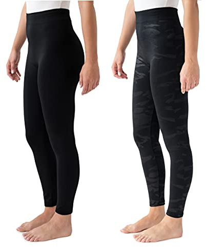 MUK LUKS womens Muk LuksÃ‚® Women's 2 Pack of Leggings Hosiery, Black/Black, Large-X-Large US