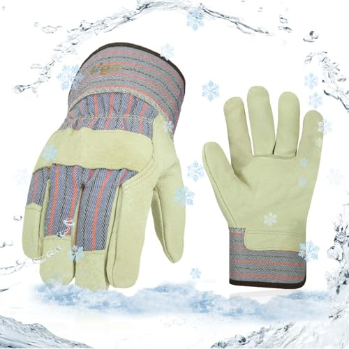 Vgo... Safety Pigskin Leather Work Gloves Men with Lining,Rigger Gloves,Builder Gloves,Construction gloves,Gardening gloves(PA3501F)