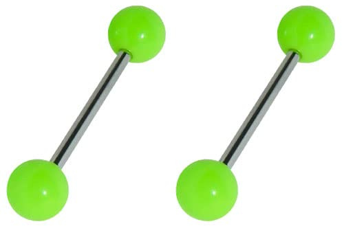 Tienda GLE2227Z2a - Piercing de lengua fosforescentes, fosforescentes, acrílico, plástico, barra de acero quirúrgico, 16 mm de largo y 1,6 mm de grosor, bolas de 6 mm, plata, acero quirúrgico