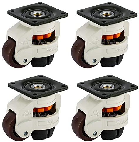 Homtone Schwenkbare Lenkrollen 4 Stück, Einziehbare Werkbank Transportrollen Höhenverstellbare Nivellierrollen, für Werkbank 50 mm Lenkrollen, 1000kg Tragfähigkeit Rollen für Möbel