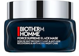 Biotherm Homme Force Supreme Black Mask Nachtcreme, schwarze Gesichtsmaske mit Algenextrakt, pflegende Anti Aging Maske für Männer, für eine revitalisierte Haut, 50 ml