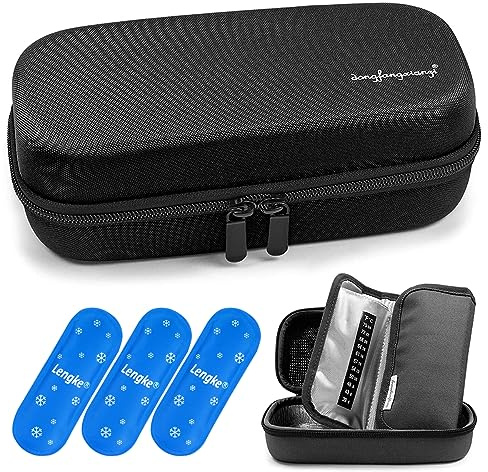 YOUSHARES Monjaro - Custodia da viaggio per insulina con 3 impacchi di ghiaccio, borsa termica per medicinali, mantiene le medicine fresche durante i viaggi per forniture per diabetici (nero)