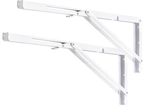 YUMORE Staffe Pieghevoli per Mensole 600mm Reggimensola Pieghevole Bianco | 2 pezzi Staffa Mensola Pesante 24 inch Supporti Tavolo a Parete Folding Mensola per Banco di Lavoro, Carico Massimo 150kg