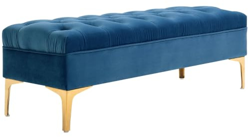HOMCOM Banc Banquette Capitonnée Bout de Lit 118x45x42cm Velours Bleu | Style Classique Chic, Piètement Métal Doré