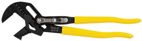 Klein Tools D53010 Plier Wrench, High Leverage Multi-Use Pump Plier with Adjustable and Reversible Double-Sided Jaw, Smooth and Knurled Teeth, 10-Inch