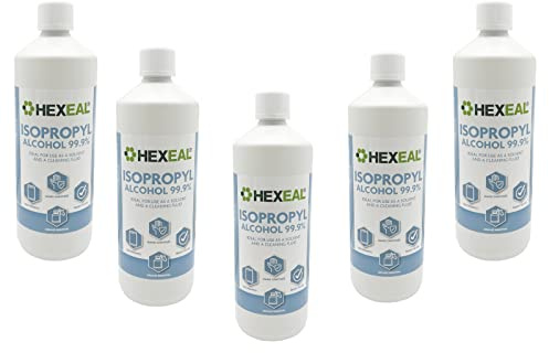 Hexeal 99.9% Isopropyl Alcohol 5L – 5 x 1L IPA for Sanitising & Cleaning | Removes Grime from Phones and Electronics, Powerful Degreaser and Cleaning Fluid