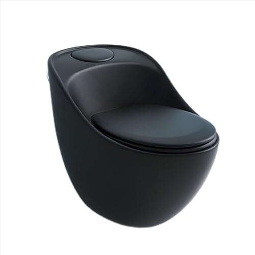 EGO INTERIORS Royalty Line | Einteiliges Stand-WC mit eingebautem Spülkasten | Komplett-Set | kompakt | randlos | Sitz mit SoftClose-Absenkautomatik | Quick-Release-Scharniere | schwarze Keramik