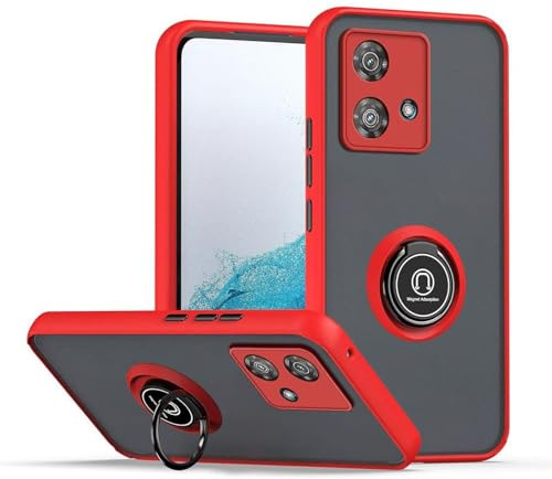 HONLEN Funda para Motorola Moto Edge 40 Neo (6.55 Inches), Carcasa para Teléfono Móvil de Silicona Mate Transparente con Soporte de Anillo - Rojo