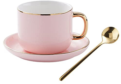 Personality Coffee Cup, Teacups and Saucer Sets, Porcelain Cup with Lid, Espresso Cups, 8 Ounce for Specialty Coffee Drinks, Latte, Cafe Mocha and Tea for Office and Home, Gift for Men Women Dad Mom (