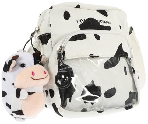 GALPADA 2stücke Canvas Cow Pattern Crossbody Bag Mit Verstellbarem Schultergurt Und Zufälligem Kuhanhänger Leichte Umhängetasche Für Damen Für Shopping Und Alltag