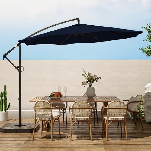wikiwiki 10ft Patio Umbrellas Offset Outdoor Umbrella Cantilever Hanging Umbrellas w/Infinite Tilt, Fade Resistant Waterproof RECYCLED FABRIC Canopy & Cross Base, for Yard, Garden & Deck, Navy Blue