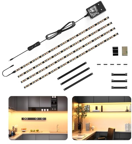 WOBANE LED Unterbauleuchte mit Schalter, 4 x 50cm Unterschrank Beleuchtung Küche, Heller Warmweiß, 12V LED Lichtleiste für Schrank, Vitrinen, Schreibtisch, 1200 Lumen, 2700K, Schwarz