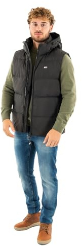 Tommy Jeans Herren Weste Essential Down Vest mit Kapuze, Schwarz (Black), XXL