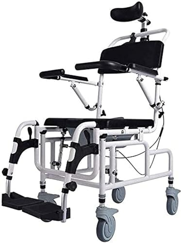 Sedia Da Doccia Aggiornata, Sedia Da Comoda Per Doccia/WC Reclinabile Nello Spazio, Sedile WC Imbottito Regolabile In Altezza, Pedale E Bracciolo Possono Essere Alzati, Per Anziani Con Handicap