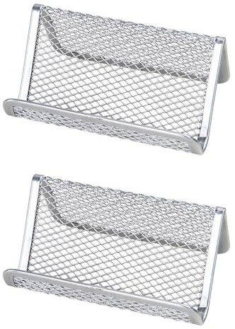 2 Stück Metall Mesh Visitenkartenhalter, Desktop Visitenkartenständer Anzeige Kartensammlung Organizer für Desk Office (Silber)