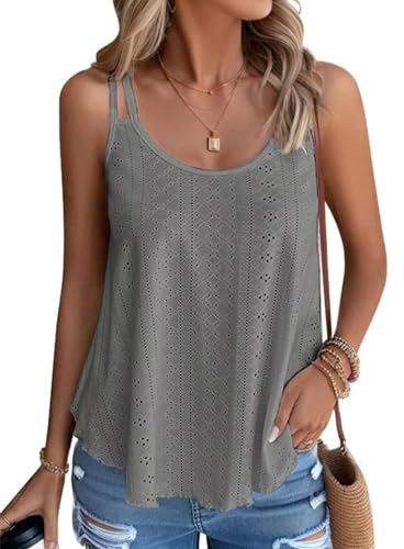 Debardeur Femme Été Top 2024 Chic Haut sans Manche Bretelles Spaghetti Rond Sangle Chemise Fluide Ample Camisole Top Tee Caraco