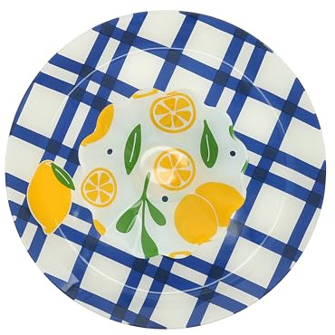 Pavilion - Lemons - 11.5 Chip Holder with 6 Waved Edge Glass Serving 10 Oz Dip Bowl Vintage Yellow Kitchen Decor Summer Serveware