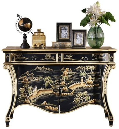 EINES Sideboard-Buffetschrank Massivholz Eingangsschrank Handbemalt Wohnzimmer Licht Luxus Sofa Esszimmer Sideboard Klassische Flur Dekoration Schrank Küchenbuffet-Aufbewahrungsschrank