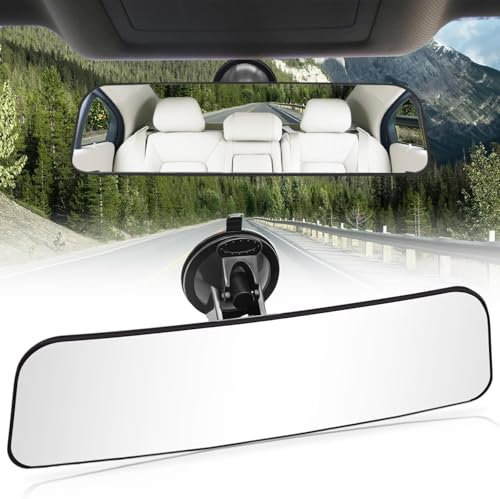 Alrens Auto Rückspiegel Weitwinkelverstellbar mit Saugnapf - Innenspiegel mit Weiß Flacher Glas, Large Vision Für Fahrprüfung, SUV Trucks