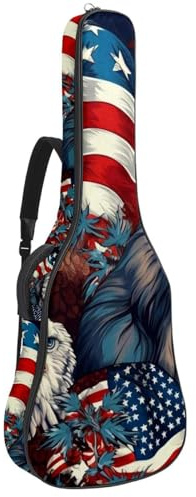 Bella custodia per chitarra acustica, custodia impermeabile con tasche multiple, custodia da 100 x 42 x 12 cm, bandiera americana con animali, Multicolore, 42.9x16.9x4.7 in, Borsa per chitarra