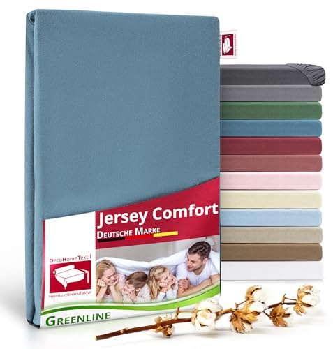 DecoHomeTextil Spannbettlaken, Blau 140-160x200 cm | Greenline Serie, Premium Jersey, 100% Baumwolle, Bettlaken, Spannbetttuch