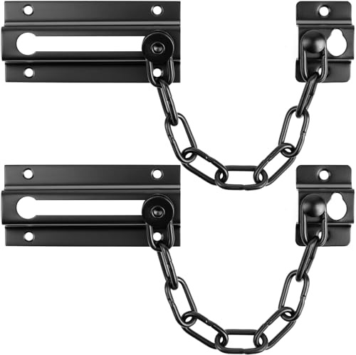 INBOF 2 Pack Door Chain Lock Black, Stainless Steel Chain Locks for Inside Door, Premium Thickened with 12 Screws