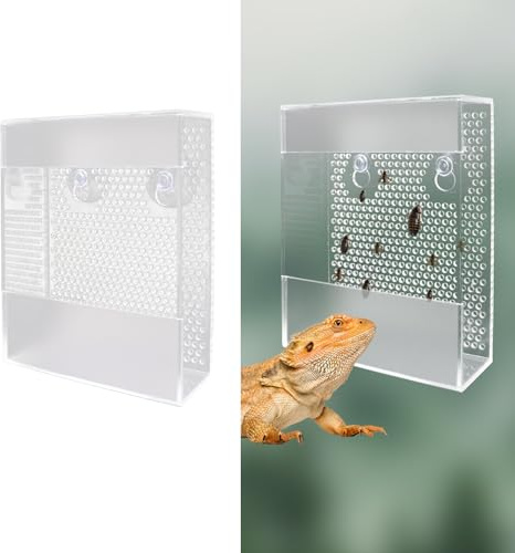 Acrylic Reptile Feeder with Suction Cups, Wall-Mounted Bearded Dragon Food Bowl, Tank Accessories for Bearded Dragon, Gecko, Chameleon, Frog