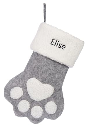jewelora Personalisierte Weihnachtsstrumpf mit Eingraviertem Namen Weihnachtssocken zum Aufhängen Weihnachtsmannstiefel für Kamin zu Hause Innendekoration (B-Grau)