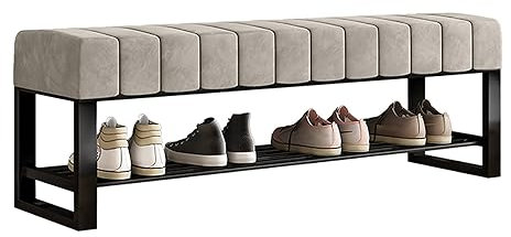 Moderne gepolsterte Schuhbank mit Stauraum, Schlafzimmerbank, 2 Etagen, schwarzes Metall-Schuhregal für Schrank, Flur, Schlammzimmer, stilvolle Bettbank