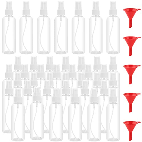 HEIYUET 40 Stück 100ml Sprühflasche Klein Plastik, feiner Nebel Kunststoff Mini Sprühflasche mit Kappe und Trichtern, Leer Spray Bottle Reise Sprühflasche zum Befüllen