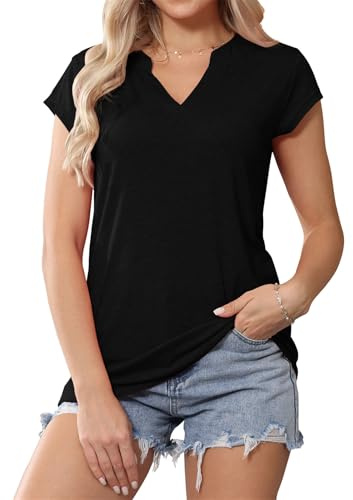 Kfnire Camiseta Mujer Holgada de Manga Corta con Cuello en V Blusas Mujer Verano Casual Elegante Basicas Tops T-Shirt