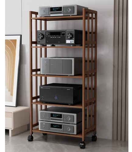 4 Tier Printer Stand Media Storage Cabinet for Living Room AV Media Corner Shelf for Video and Audio Components Organize Electronics Equipment with AV Receiver Stand and Record Player Shelf
