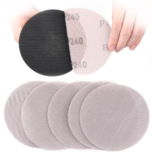 Sruhrak 50 Stück 125mm Schleifgitte Klett, 240 Körnung Schleifnetz Effiziente Staubentfernung Schleifpads für Ttrockenbau Wandschleifer