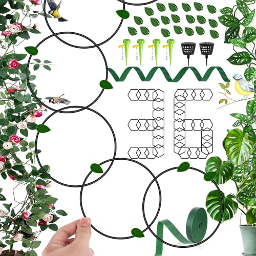36PCS, Rankgitter für Kletterpflanzen, Pflanzenrankenstütze, Rankhilfe DIY, Kettenspalier für Kletterpflanzen, mit 1M Bändern und 10pcs Haken, für Ranken, Pothos Indoor & Outdoor Schwarz