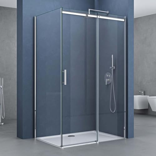 doporro Duschkabine 90x120x195cm Eck-Duschkabine mit Schiebetür Chrom | Duschabtrennung ESG-Sicherheitsglas Klarglas inkl. Easy-Clean-Beschichtung Einstieg links/rechts Ravenna18K
