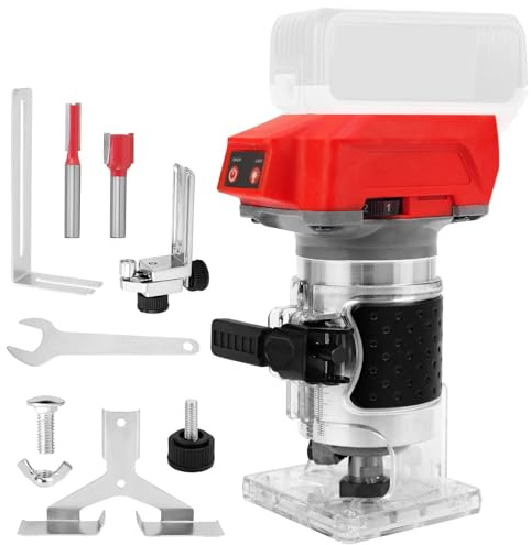 Akku-Router kompatibel mit Milwaukee M18 Akku, bürstenloser Holzschneider mit 6 Geschwindigkeiten, bürstenloser Oberfräsen-Trimmer, kabelloser Holzschneider, gerade Führung, 2 Fräs-Bits (keine