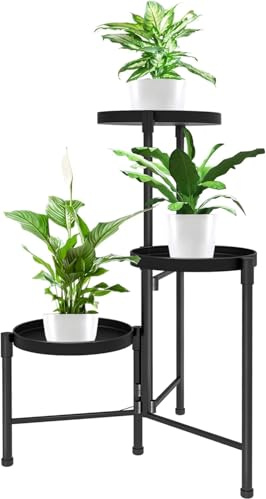 Garden Mile Plant Stand Indoor Plant Shelf Outdoor Metal Plant Rack for Multiple Plants 3 Tiers Ladder Plant Holder for Living Room Patio Boho Home Decor for Gardening Round Plant Stand