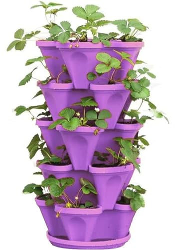 Pots de fleurs verticaux empilables pour fraises, herbes aromatiques, fleurs et légumes, pour intérieur et extérieur, pots de jardin avec roues amovibles