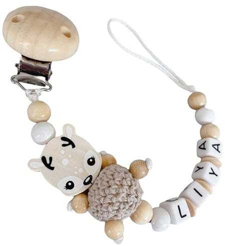 Schnullerband mit Namen für Mädchen & Jungen personalisierte Baby Geschenke (Reh Sand)