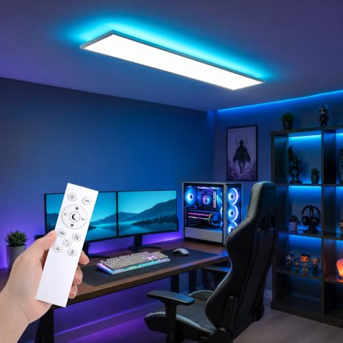 LEOEU LED Panel Deckenleuchte mit Fernbedienung 120x30CM, 40W 4800LM RGB Deckenlampe Farbwechsel, Deckenlampe Dimmbar 3000K-6500K Ultra Dünn Panel für Wohnzimmer Kinderzimmer schlafzimmer