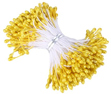 800 Stück Pfeifenreiniger Blumen Staubblatt Gelb mit Zwei Perlen Köpfen 2mm, Pfeifenreiniger zum Basteln, Simulierte Blütenstaubblätter für DIY Blumenstrauß Pfeifenputzer