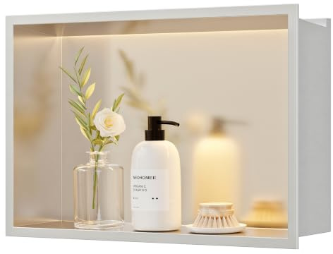 Neohomee Wandnische Dusche 304 Edelstahl mit LED-Beleuchtung, 45x30x10cm | Duschnische Einbau-Nische Badezimmer Lagerung für Badrenovierung, IP68 Wasserdicht
