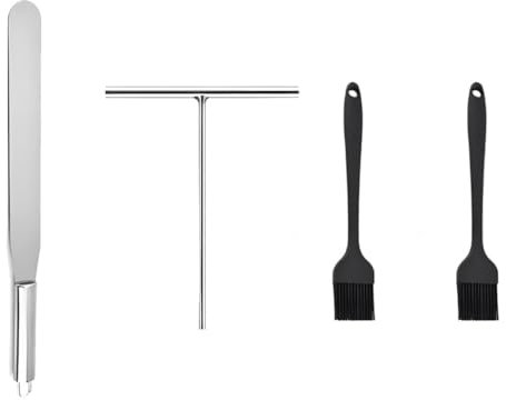 Abiyou Rodillo para Crepes, 4 Piezas Esparcidor de Masa, Accesorios para Crepes, Esparcidor de Crepes, Utensilios para Hacer Crepes, Esparcidor de Crepes y Espátulas de Acero Inoxidable, para Hornear